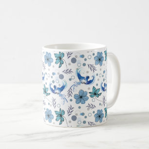 Taza De Café Pájaros Azules y Armonía Floral Patrón Continuo