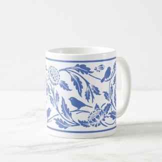 Taza De Café Pájaros azules y blancos y peluca de flores