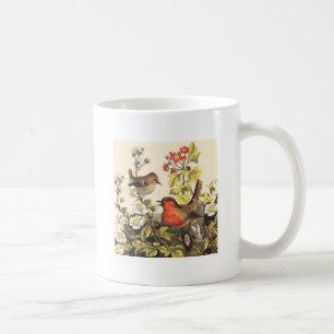 Taza De Café Pájaros Cantores Robin Botánico Floral Vintage