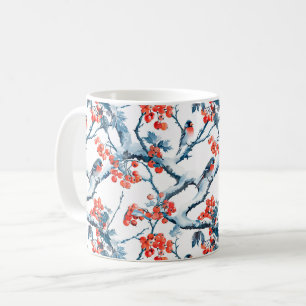 Taza De Café Pájaros carboneros sin fisuras, ramas de nieve de 