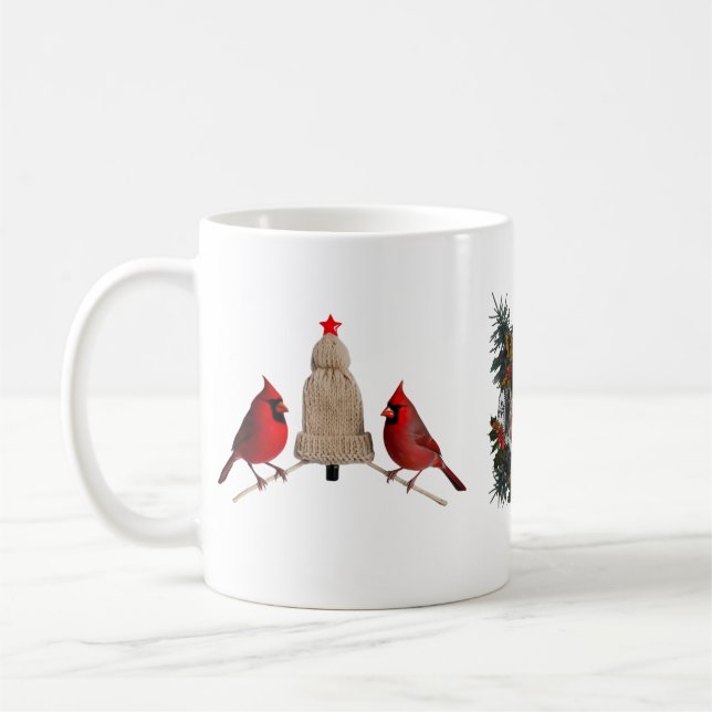 Taza De Café Pájaros Cardinales Acogedores Gorro de Punto Árbol (Izquierda)