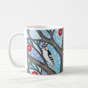 Taza De Café pájaros carpinteros en el árbol de vidrio manchado