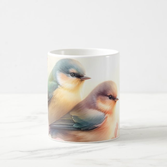 Taza De Café Pájaros de amor dulces flores pastel de primavera (Centro)