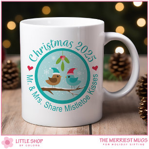 Taza De Café Pájaros de amor personalizables Besos de muérdago