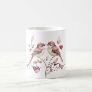Taza De Café Pájaros de corazones rojos amor verdadero