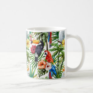 Taza De Café Pájaros de la acuarela y modelo tropicales del