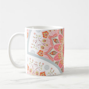 Taza De Café Pájaros de pavo real, ornamento de redondeo floral