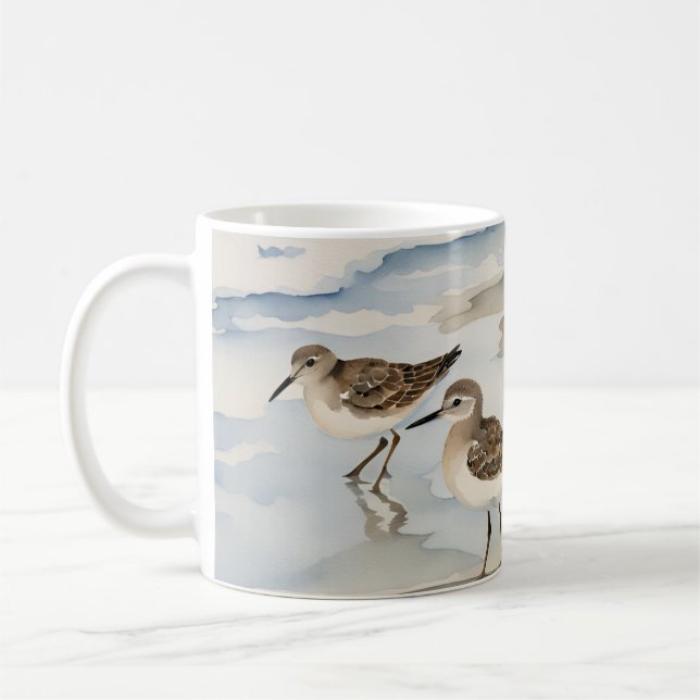 Taza De Café Pájaros de Sandpiper Mar Pájaros Playa Costera Col (Izquierda)