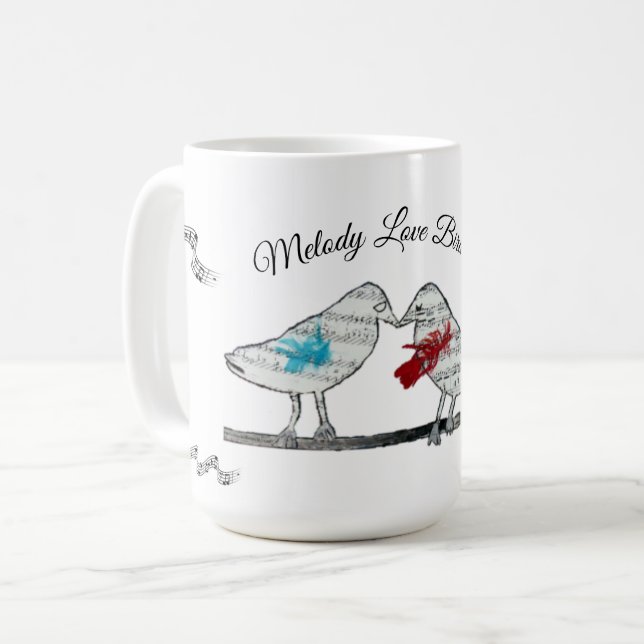 Taza De Café Pájaros del amor de la melodía - notas musicales (Anverso izquierdo)