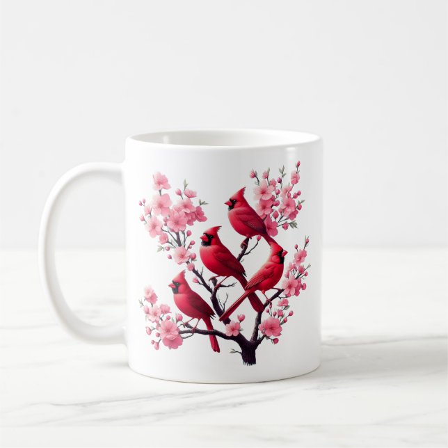 Taza De Café Pájaros del cardenal rojo Ave del árbol de cerezo  (Izquierda)