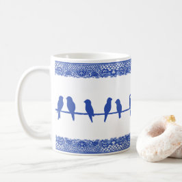 Taza De Café Pájaros en azul blanco salvaje sincera simple