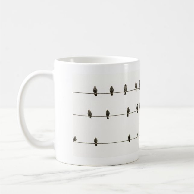Taza De Café Pájaros En Una Foto Blanca Y Negra En Caballo (Izquierda)