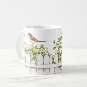 Taza De Café Pájaros Limones Cerca Blanca Floral