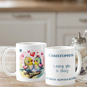 Taza De Café Pájaros lindos que te aman nombre personalizado az