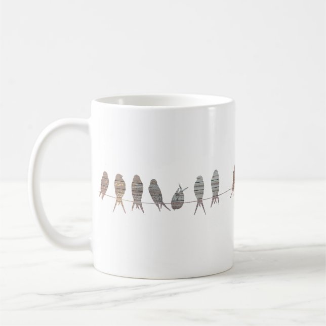 Taza De Café Pájaros modernos simples hermosos en un alambre (Izquierda)