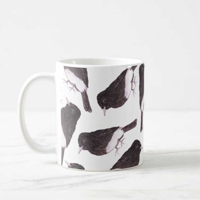 Taza De Café Pájaros negros de la acuarela del phoebe (Izquierda)