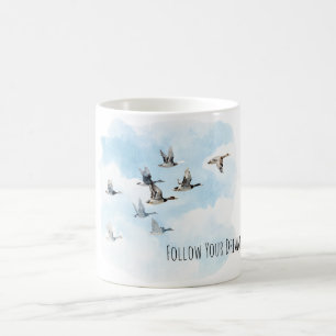 Taza De Café Pájaros volando cielo azul nubes