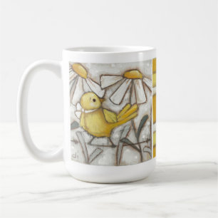 Taza De Café Pájaros y floraciones - pájaro y rayas amarillos