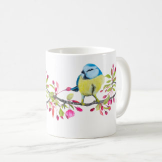 Taza De Café  Pájaros y flores, hermosa peluca delgada