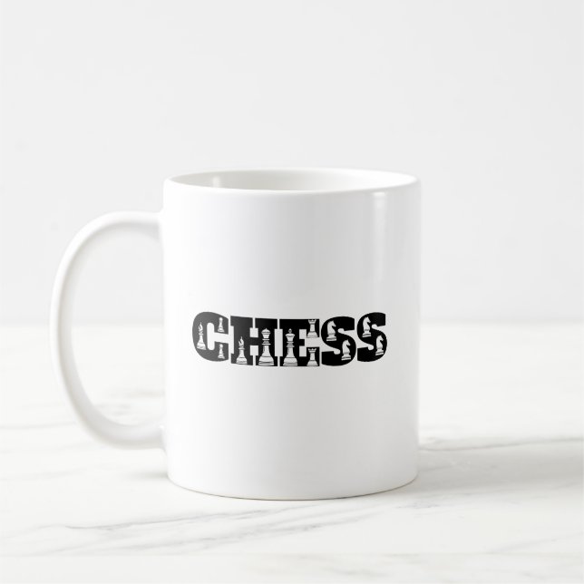 Taza De Café Palabra de ajedrez Letras negras Piezas blancas cr (Izquierda)
