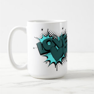 Taza De Café Palabra de amor con corazones de color verde