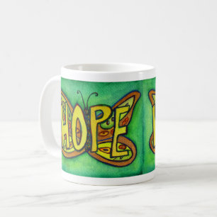 Taza De Café Palabra de esperanza Art Green Butterfly Wings Cof