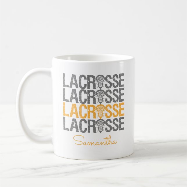 Taza De Café Palabra Lacrosse con problemas amarillos (Izquierda)