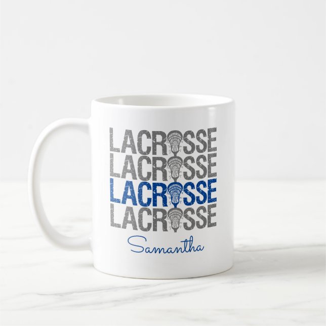 Taza De Café Palabra real lacrosse en peligro azul (Izquierda)