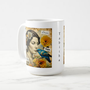 Taza De Café Palabras Inspiradoras y dama de cosecha