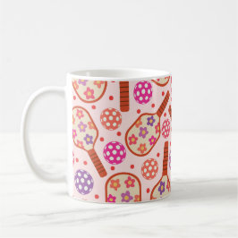 Taza De Café Palas de Pickleball con Patrón de Flores Retro