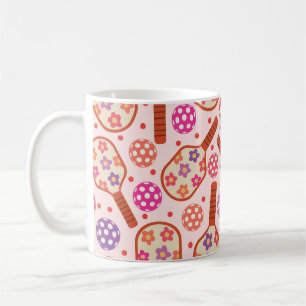 Taza De Café Palas de Pickleball con Patrón de Flores Retro