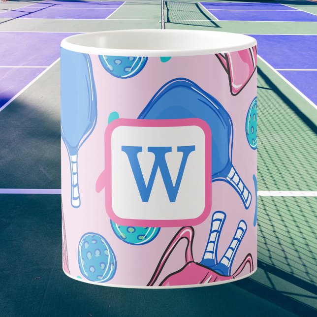 Taza De Café Palas y bolas de peletería Pink Preppy Inicial (Subido por el creador)