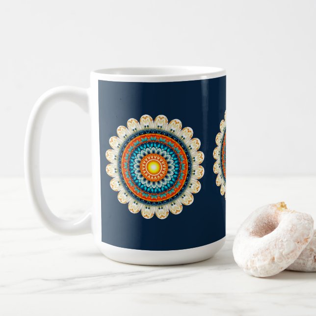 Taza De Café Pale Yellow Orange Mandala Mug (Con donut)