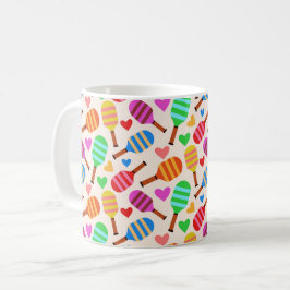 Taza De Café Paletas de Pickleball a Rayas con Corazones 