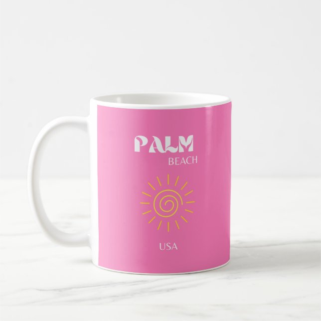 Taza De Café Palm Beach, arte de viajes, preppy, rosa (Izquierda)