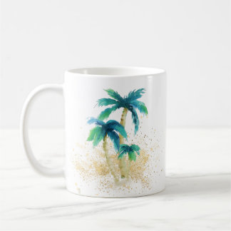 Taza De Café Palm de color de agua tropical Árboles de oro Aren