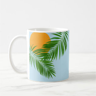 Taza De Café Palm Sun Tropical Retro Nombre mínimo azul