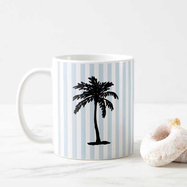 Taza De Café Palm Tree Beach Nautical Stripe (Con donut)