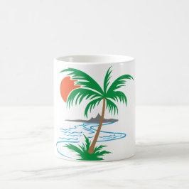 Taza De Café Palm Tree by the River | Tropical Sunset Art