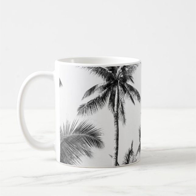Taza De Café Palm Tree Leaf Black White (Izquierda)
