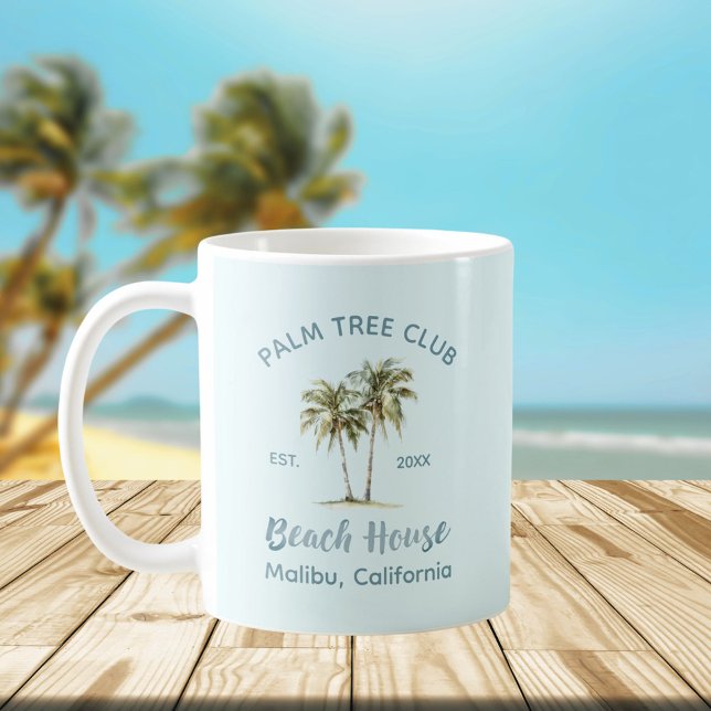 Taza De Café Palm Trees de Madera Azul Clara Casa de Playa Mode (In situ, beach)