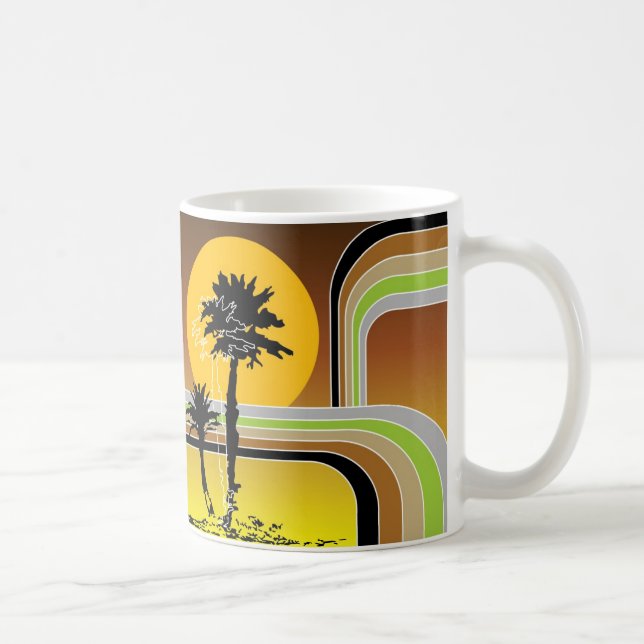 Taza De Café Palm Trees Tropical Retro Beach Sunset Stripes Mod (Derecha)