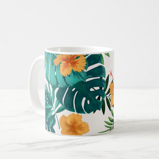 Taza De Café Palm tropical acuática, Hibiskus hawaiano (Anverso izquierdo)
