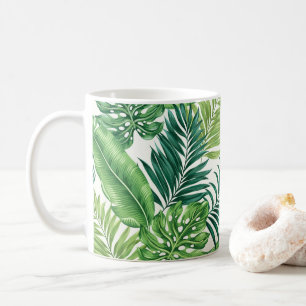 Taza De Café Palm tropical verde Banana Monstera hojas