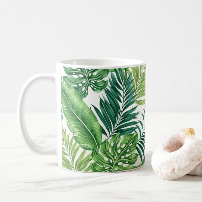 Taza De Café Palm tropical verde Banana Monstera hojas (Con donut)