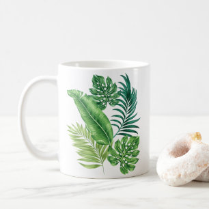 Taza De Café Palm tropical verde Banana Monstera hojas