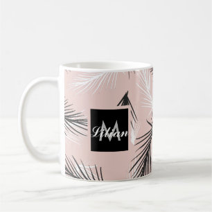 Taza De Café Palmas Blanco Negro Tono Terroso Rosa