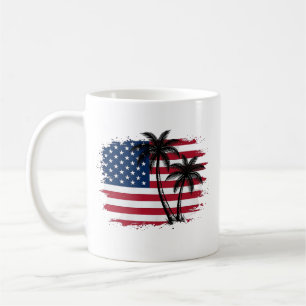 Taza De Café Palmera Bandera Americana Arte Vectorial Playa Pat