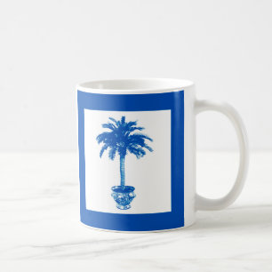 Taza De Café Palmera en maceta - azul cobalto y blanco