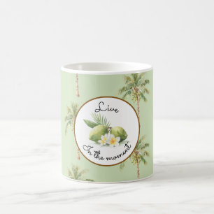 Taza De Café Palmera Tropical Verde Flores de Plumeria Limas